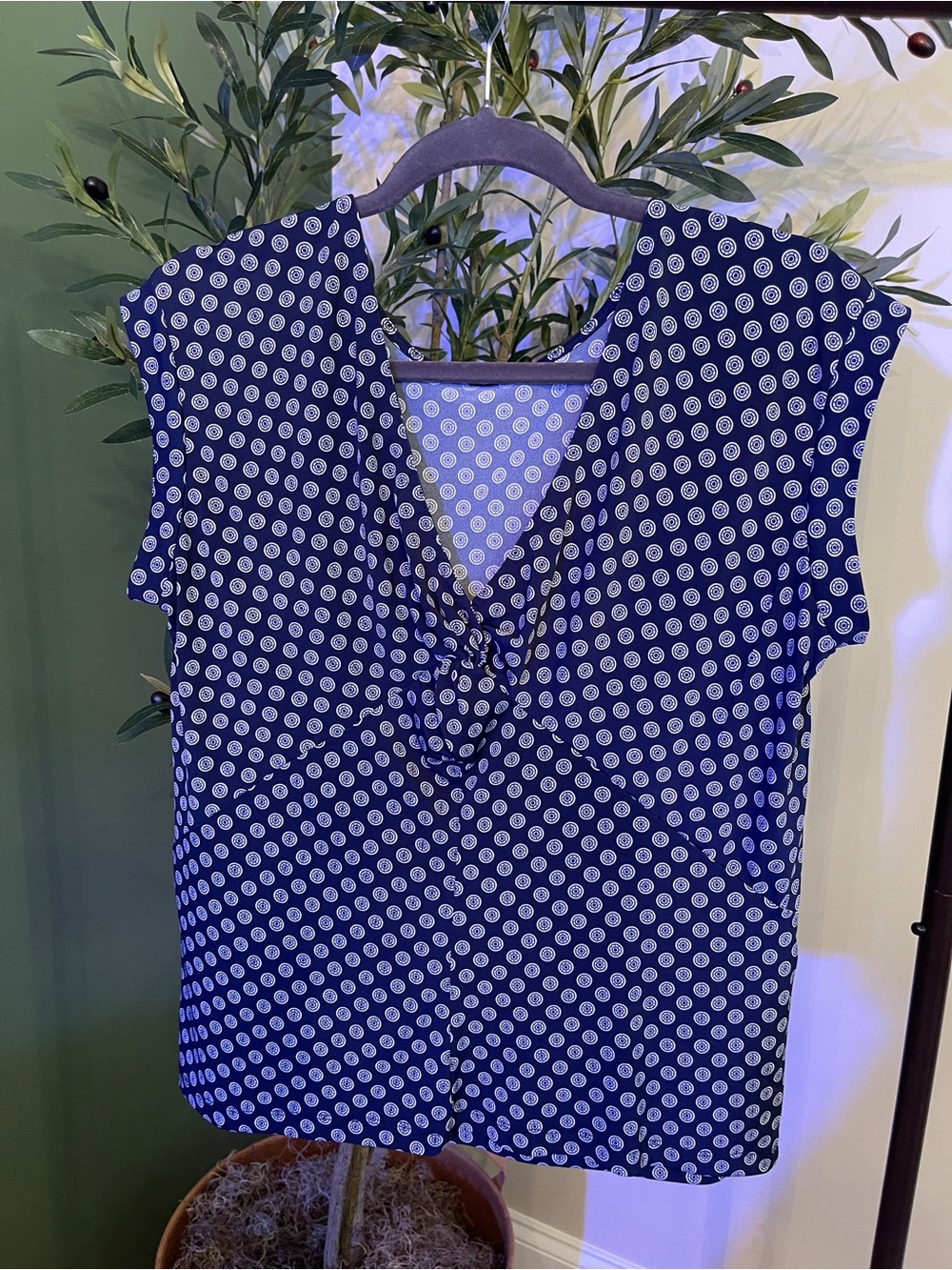 Banana Republic Navy Blue Polka Dot Knot-Front Blouse